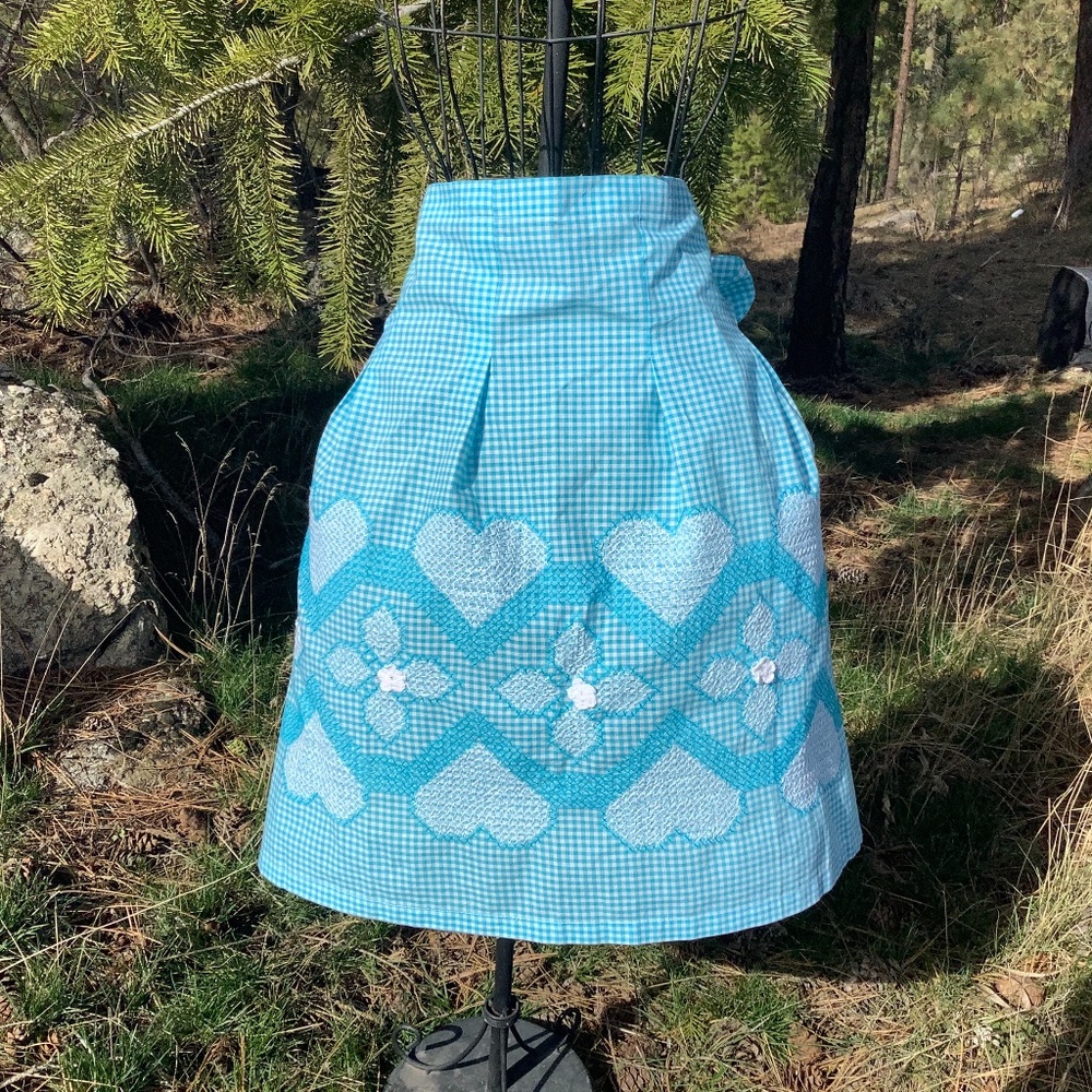 Blue checkerboard Apron 30 inches Wide Embroidery Octoberfest Kitchen Peasant
